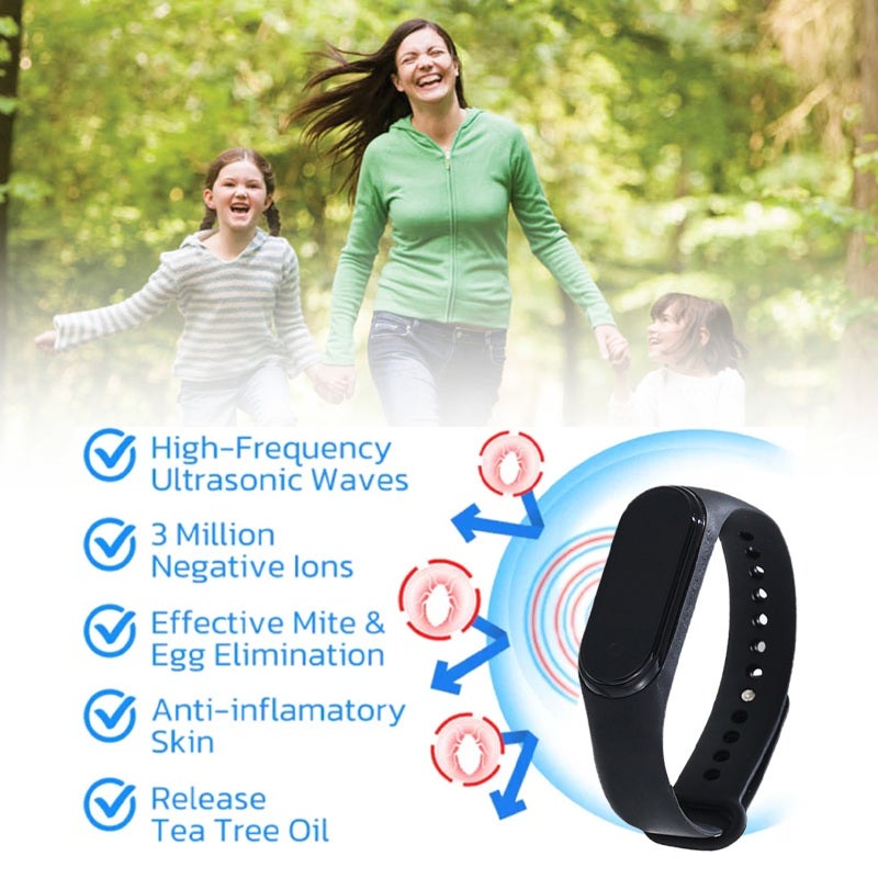 Portable Mosquito Repellent Wristband Black Sound Wave Tech - Chemical-Free Anti Mosquito Wrist Watch with Tea Tree Oil for Outdoor Activities - Image 5
