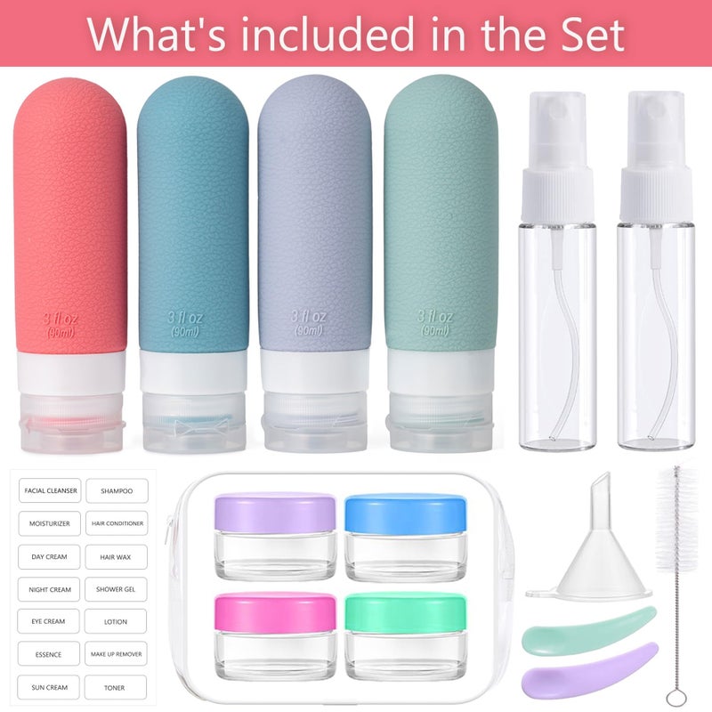 MODENGKONGJIAN 16pack Travel Bottles for Toiletries, TSA Approved LeakProof Squeezable Silicone Toiletry Containers for Shampoo, Conditioner, 3oz Portable Refillable Travel Size Liquid Containers (16Pcs/Warm Colorï¼‰ - Image 2