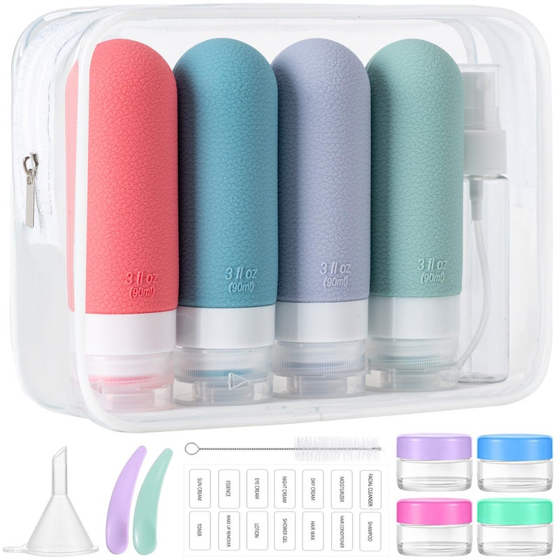 MODENGKONGJIAN 16pack Travel Bottles for Toiletries, TSA Approved LeakProof Squeezable Silicone Toiletry Containers for Shampoo, Conditioner, 3oz Portable Refillable Travel Size Liquid Containers (16Pcs/Warm Colorï¼‰ - Image 1