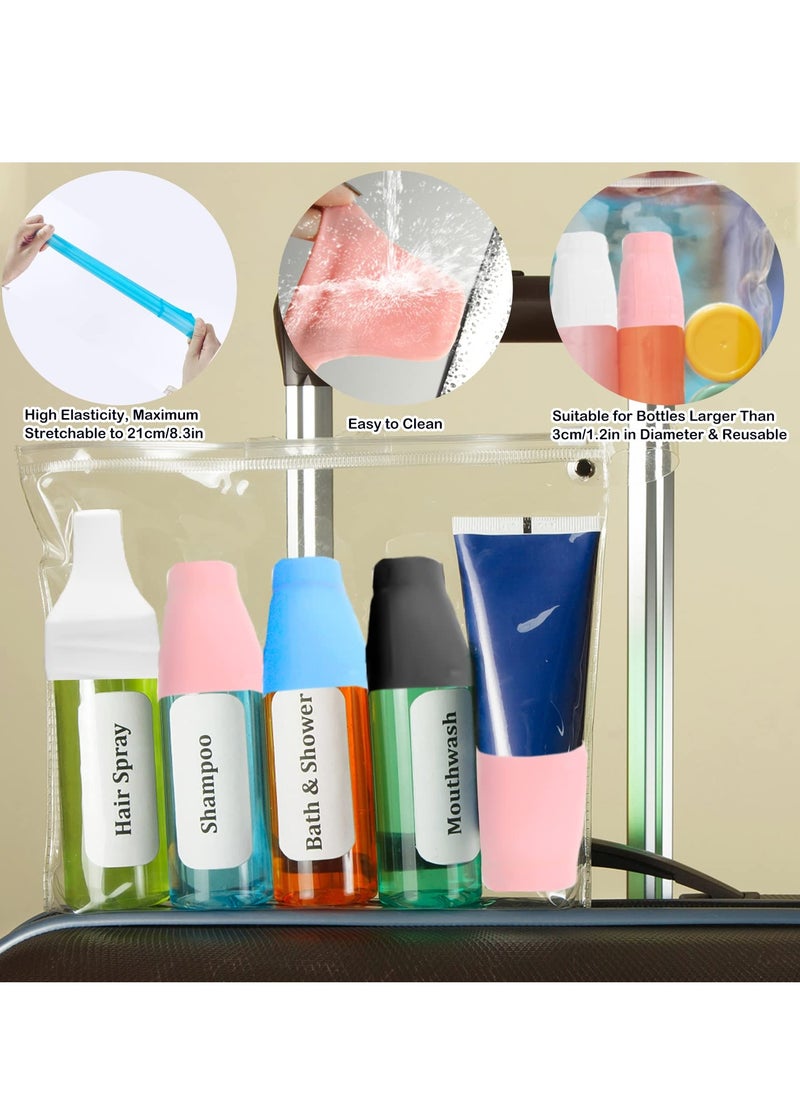 SYOSI - Elastic Sleeves for Leak Proofing Travel, 8pcs Silicone Leak Proof Sleeve Travel Covers, Silicone Travel Sleeves for Toiletries Skins, Reusable Leakproof Sleeve for Toiletries, Shampoo - Image 1