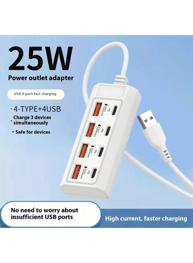 8 Port USB C Charging Station 25W PD Fast Charger Hub For Smartphones Laptops Tablets Overload Protection - Image 1
