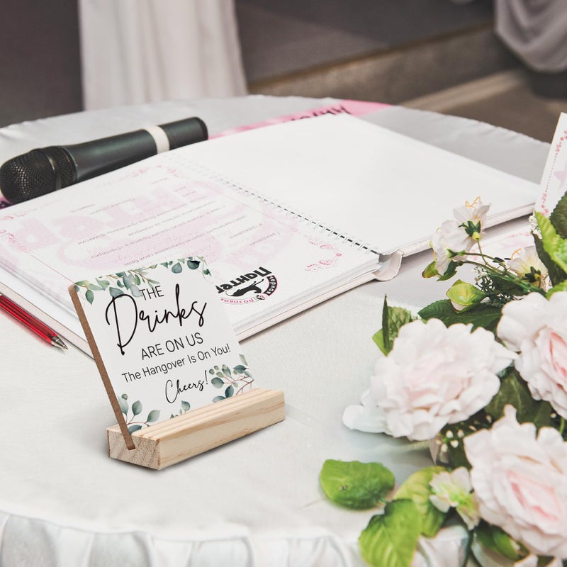 ANIANG Wedding Table Decor  Wedding Decor  Wedding Reception Decorations Wood Plaque  Wedding Accessories for Reception  Wedding Sign Wooden Plaque with Wood Stand for Reception Wedding Open Bar - Image 2