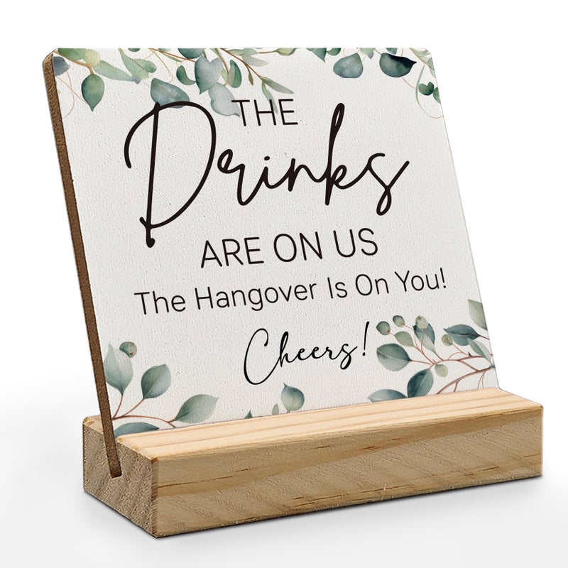 ANIANG Wedding Table Decor  Wedding Decor  Wedding Reception Decorations Wood Plaque  Wedding Accessories for Reception  Wedding Sign Wooden Plaque with Wood Stand for Reception Wedding Open Bar - Image 1