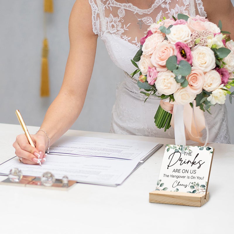 ANIANG Wedding Table Decor  Wedding Decor  Wedding Reception Decorations Wood Plaque  Wedding Accessories for Reception  Wedding Sign Wooden Plaque with Wood Stand for Reception Wedding Open Bar - Image 3