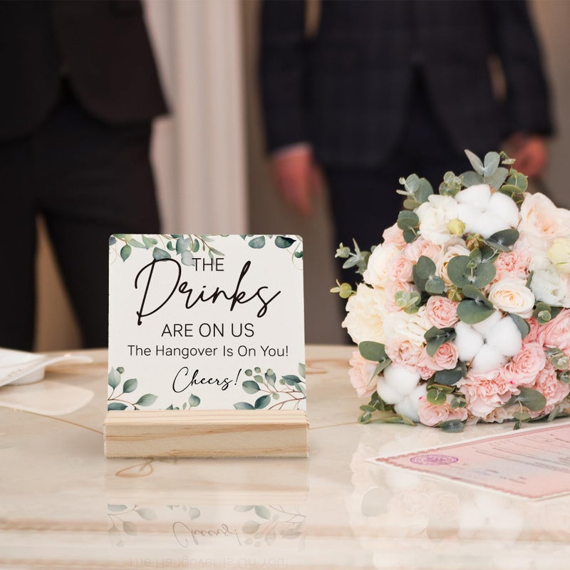 ANIANG Wedding Table Decor  Wedding Decor  Wedding Reception Decorations Wood Plaque  Wedding Accessories for Reception  Wedding Sign Wooden Plaque with Wood Stand for Reception Wedding Open Bar - Image 4