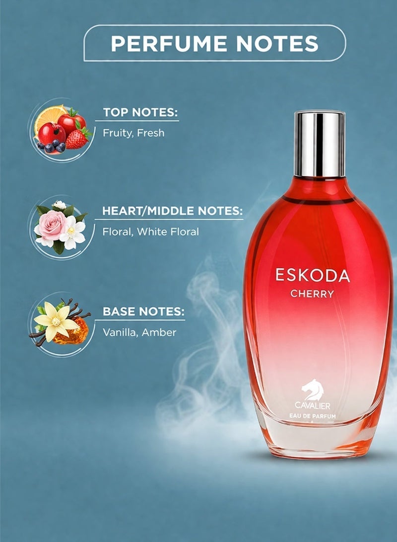 كافاليير بيرفيوم عطر أنيق للنساء، عطر إسكودا شيري أو دو برفيوم 100 مل | عطر نسائي فاخر بنفحات منعشة، زهرية، فاكهية، وفانيليا - Image 2