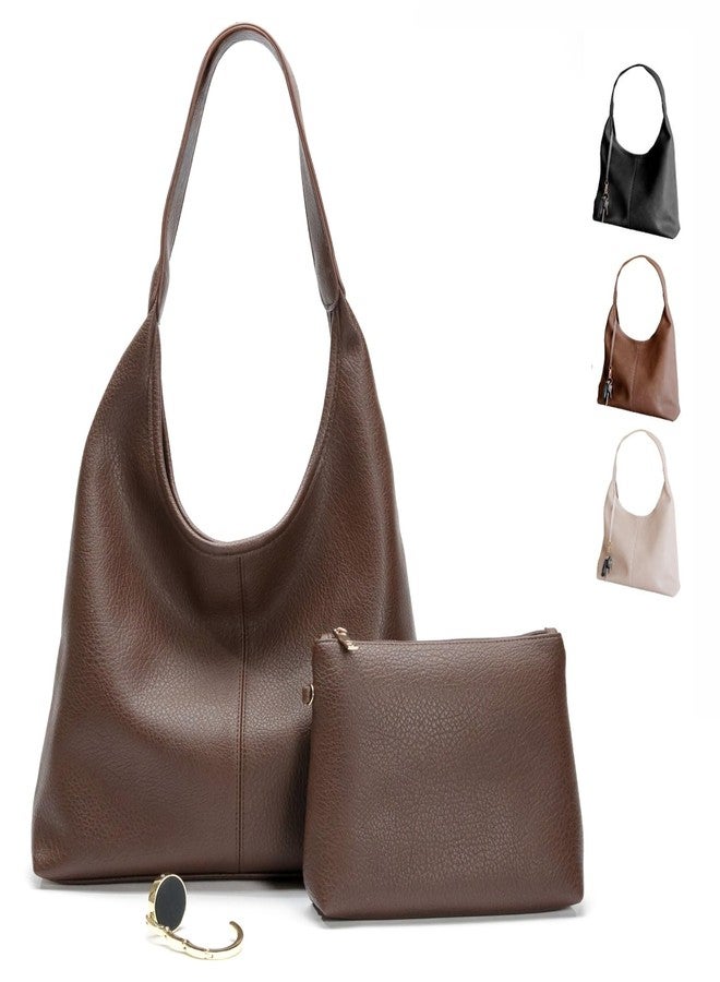 Cee & Dee Large Brown Leather Hobo Bag, Slouchy Style with Shoulder Strap, Zippered Compartments, Espresso Mocha, Large - Image 1