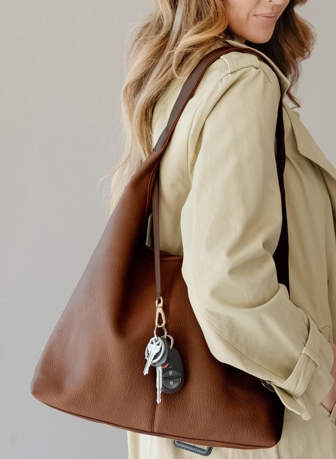 Cee & Dee Large Brown Leather Hobo Bag, Slouchy Style with Shoulder Strap, Zippered Compartments, Espresso Mocha, Large - Image 2