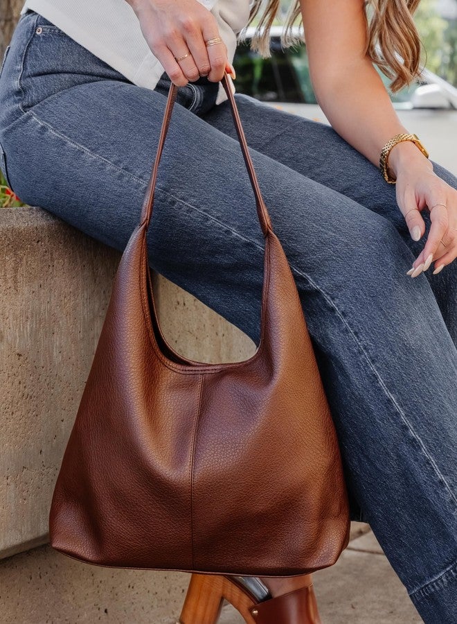 Cee & Dee Large Brown Leather Hobo Bag, Slouchy Style with Shoulder Strap, Zippered Compartments, Espresso Mocha, Large - Image 3