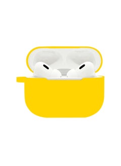 Suitable For Airpods Pro2 Protective Case Silicone Case Airpods4 Apple Wireless Bluetooth Headset Case-Color:Yellow (with Hanging Ears 1.2mm)-Applicable Models:Airpods Pro2+metal Hook+pearl Bag Packaging