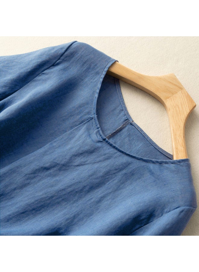 XINYANG Summer Women's Short-sleeve T-shirt With Cotton Blend Round Neck, Patchwork Design, Ruffled Hem And Asymmetrical Hemline - Image 3