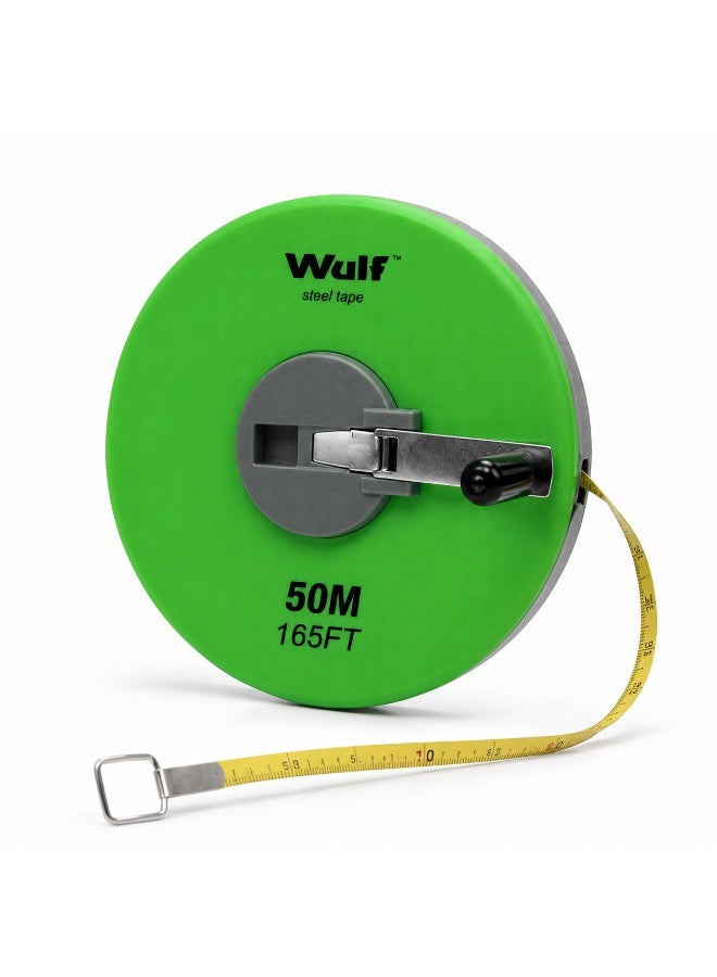 WULF Long Steel Measuring Tape 50 Meter 165FT Professional Surveying Tape Measure with Heavy Duty Winding Mechanism, High Intensity Plastic Case for Construction, Engineering & Layout Measurement Work - Image 2