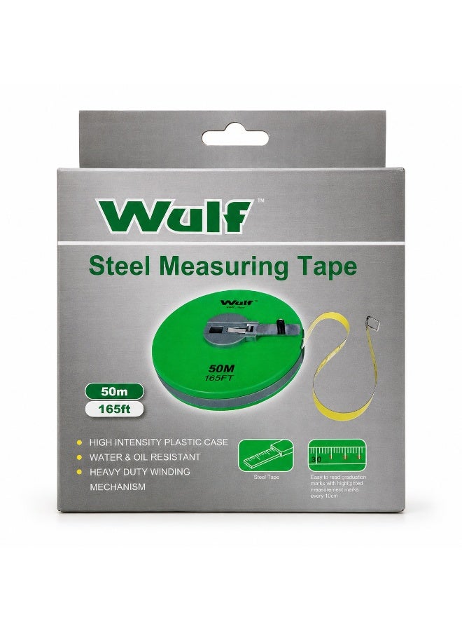 WULF Long Steel Measuring Tape 50 Meter 165FT Professional Surveying Tape Measure with Heavy Duty Winding Mechanism, High Intensity Plastic Case for Construction, Engineering & Layout Measurement Work - Image 3