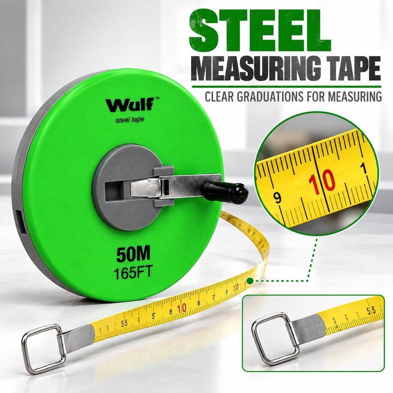 WULF Long Steel Measuring Tape 50 Meter 165FT Professional Surveying Tape Measure with Heavy Duty Winding Mechanism, High Intensity Plastic Case for Construction, Engineering & Layout Measurement Work - Image 4