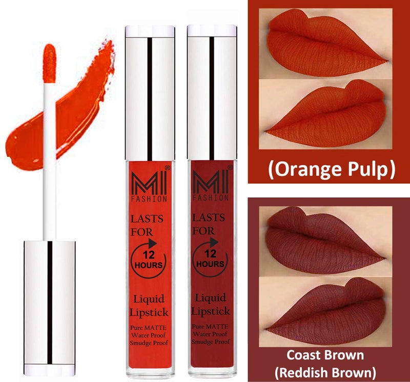MI FASHION Pure 100 Matte Liquid Lipstick Highly Pigmented Orange Red Brown Lightweight Feel On The Lips 35ml Per Piece Set Of 2 - Image 1