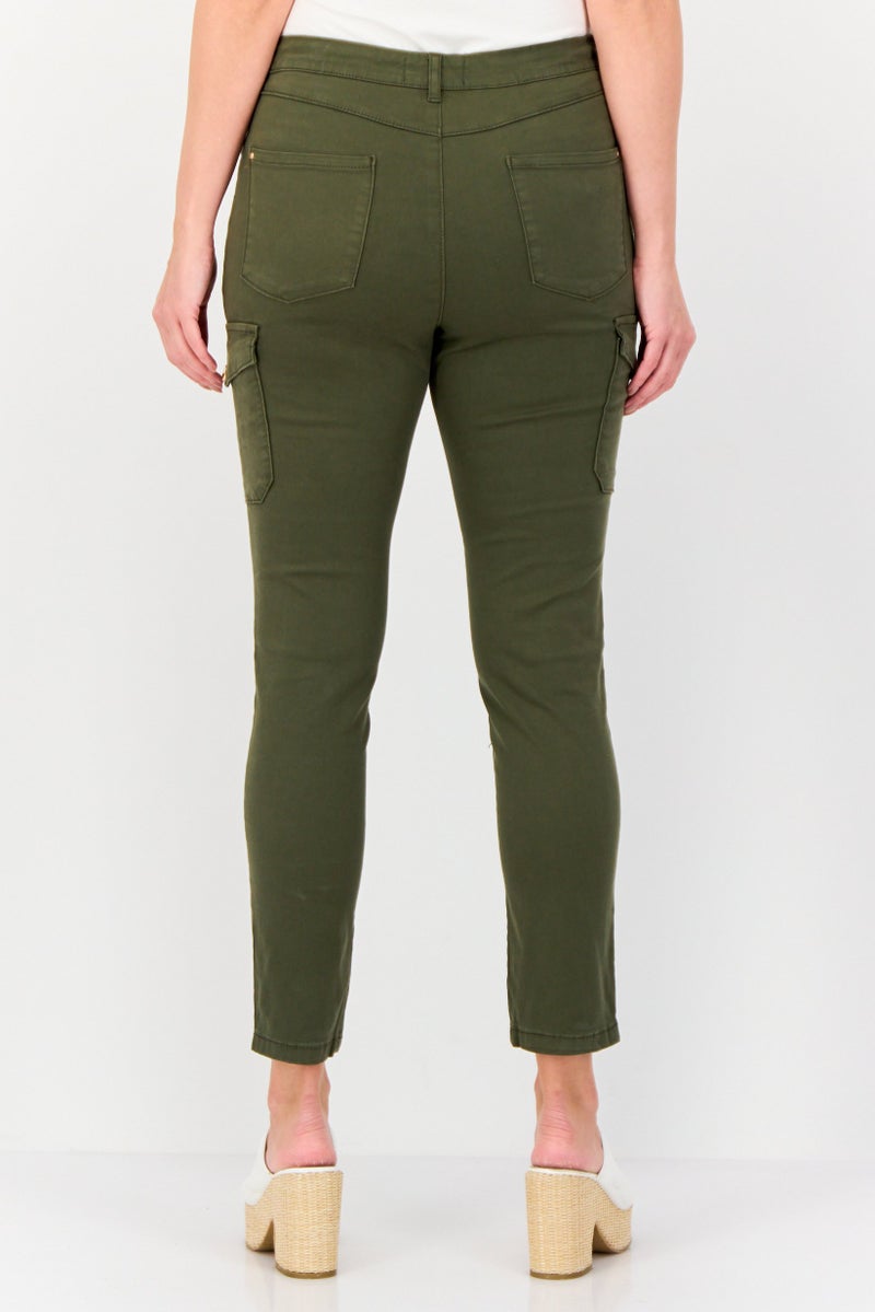 Mohito Women Regular Fit Solid Cargo Pants, Olive - Image 2
