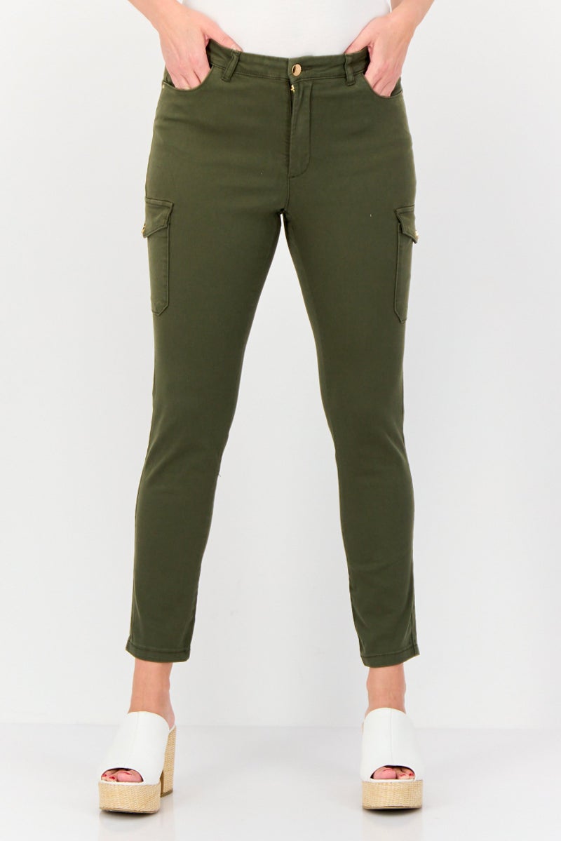 Mohito Women Regular Fit Solid Cargo Pants, Olive - Image 1