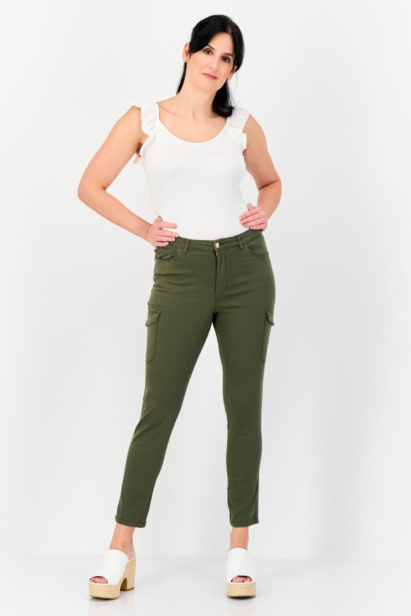 Mohito Women Regular Fit Solid Cargo Pants, Olive - Image 3