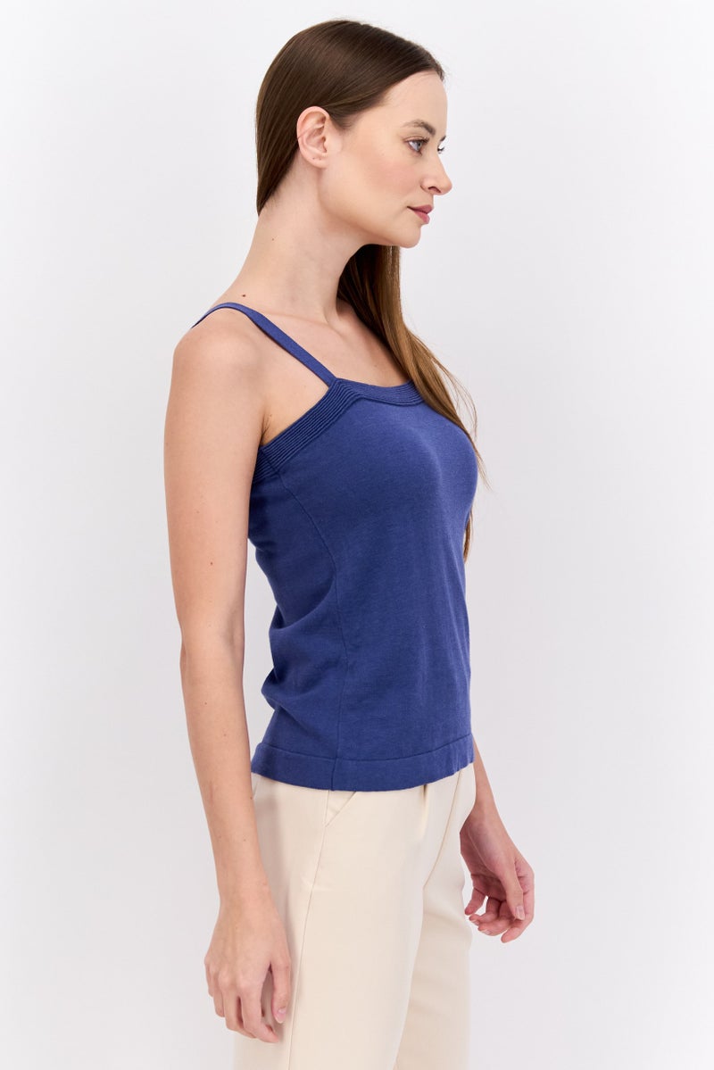 ANNE KLEIN بلوزة نسائية بدون أكمام ذات ياقة مربعة، كحلي - Image 2