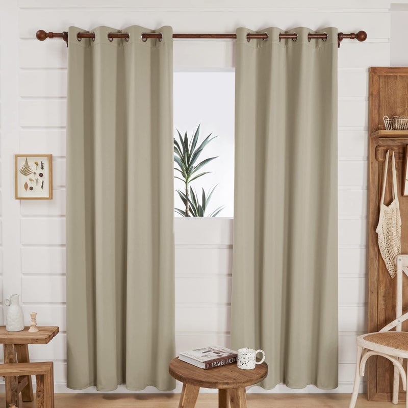 Deconovo Beige Blackout Curtains 96 Inches Long  Blackout Drapes for Bedroom  Light Blocking Window Panels (Beige  52x96 Inch  Set of 2) - Image 1