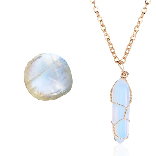 Halukakah Moonstone Necklace - LUNARLOVE - Handmade 18k Gold Plated Modern Elegant Wire, Natural Crystal Hexagonal Shape Pendant and 20" Chain, Gift for Her - Image 1