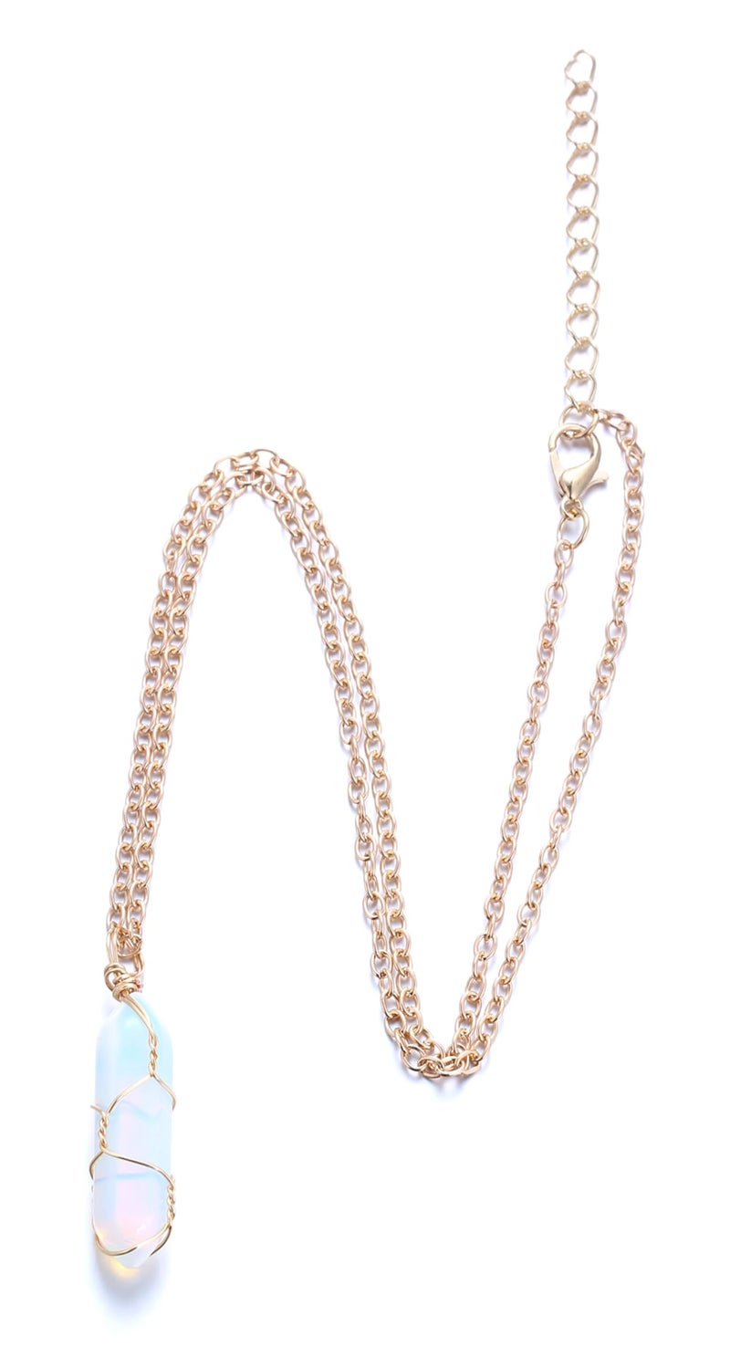 Halukakah Moonstone Necklace - LUNARLOVE - Handmade 18k Gold Plated Modern Elegant Wire, Natural Crystal Hexagonal Shape Pendant and 20" Chain, Gift for Her - Image 5