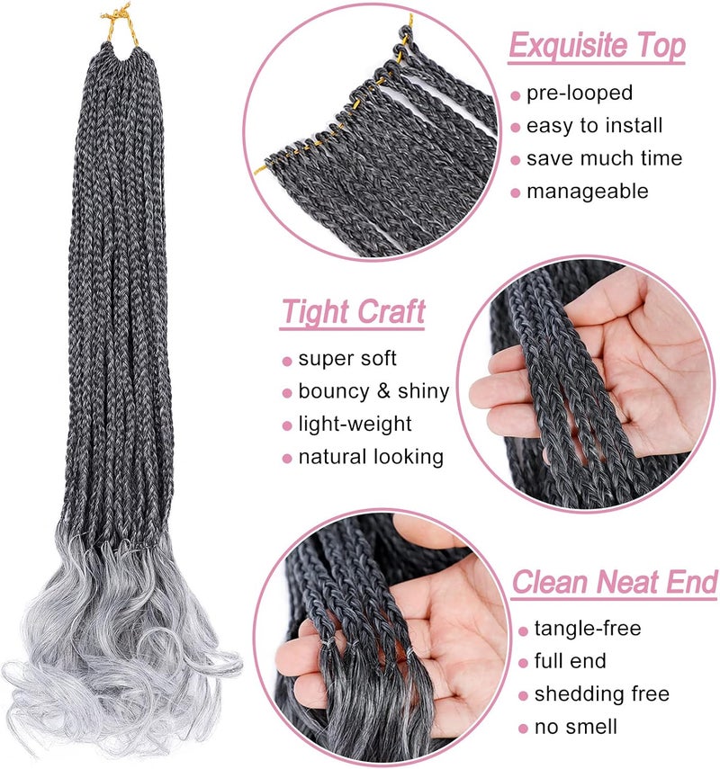 Dorsanee French Curl Crochet Braids 22 Inch 6 Packs Goddess Box Braids Crochet Hair Pre Looped French Curly Braiding Hair Crochet Box Braids With Curly Wavy Ends Synthetic Hair Extensions (#1B/Gray) - Image 5
