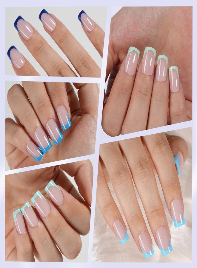 Misssix French Gel Nail Tips, 160Pcs Blue French Tip Press on Nails Short Square, No Need to File Tips Pre-lasting, Fake Nails for Nail Art DIY 16 Sizes - Image 4