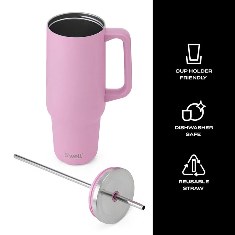 S'well Recycled Stainless Steel Tumbler XL with Straw and Handle, 40oz, Hydrangea Pink, Triple Layered Vacuum Insulated Containers Keeps Drinks Cold for 50 hours and Hot for 10 - Image 4