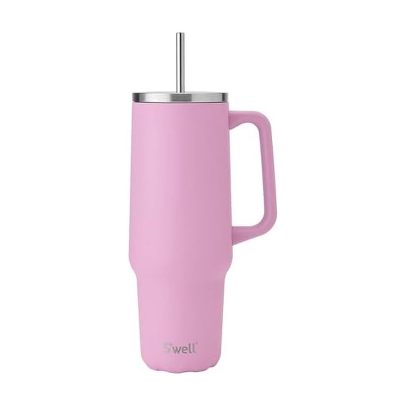 S'well Recycled Stainless Steel Tumbler XL with Straw and Handle, 40oz, Hydrangea Pink, Triple Layered Vacuum Insulated Containers Keeps Drinks Cold for 50 hours and Hot for 10 - Image 1