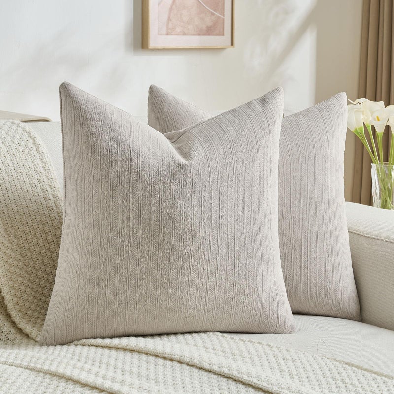 FUTEI Oatmeal Decorative Throw Pillow Covers 18x18 Inch Set of 2,Soft Cozy Wheat Ear Striped Patterns Cushion Cases,Modern Home Decor for Couch Bed Living Room - Image 1