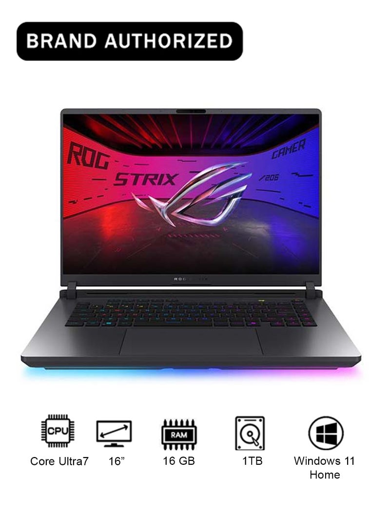 أسوس لابتوب ROG Strix G16 بشاشة 16 بوصة 2.5K WQXGA (2560x1600) بتردد 240Hz، مع معالج Core Ultra 7 255HX/ذاكرة RAM سعة 16GB DDR5/قرص SSD سعة 1TB/بطاقة رسومات NVIDIA GeForce RTX 5060 بسعة 8GB/نظام Windows 11 Home/ - Image 1
