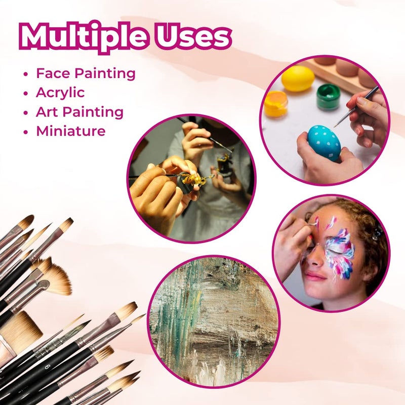 Oytra Paint Brush Set of 16 Professional Artist Painting Brush for Acrylic, Watercolor, & Gouache Painting with Brush Holder - Cruelty-Free - Image 2