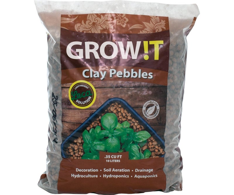 Hydrofarm GROW!T GMC10L - 4mm-16mm Clay Pebbles, Brown, (10 Liter Bag) - Made from 100% Natural Clay, Can be used for Drainage, Decoration, Aquaponics, Hydroponics and Other Gardening Essentials - Image 1
