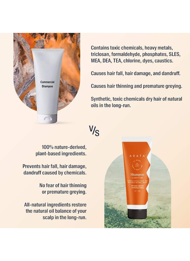 ARATA - Arata Natural Oil Control Cleansing Shampoo With Maple Sugarcane and Blueberry Extracts For Women And Men Removes Excess Oil and Restores Natural Shine - 75 ML - Image 1