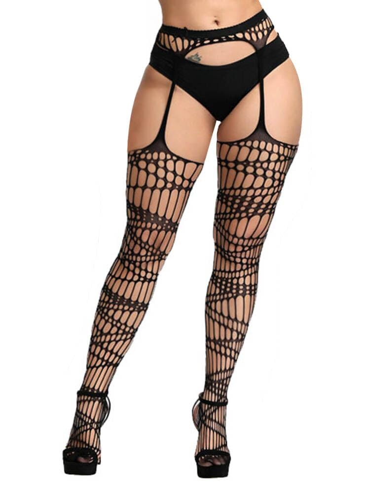 Buitifo Woman Thigh High Garter Stockings Patterned Tights Fishnet Pantyhose (Black XianT,M) - Image 1