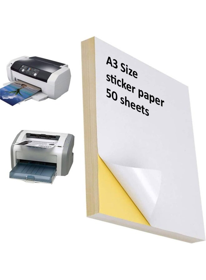 Premify 50 Large Sheets Of Sticker Paper, A3 Size Printable Sheets ...