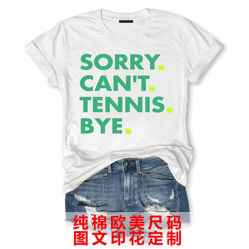 Pure Cotton Code Sorry Can'T Tennis By E T-Shirt Women'S Short Sleeve Round Neck - Image 2
