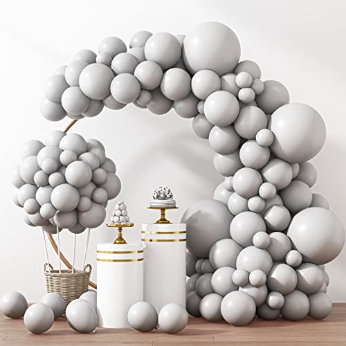 RUBFAC 129pcs Gray Balloons Different Sizes 18 12 10 5 Inches Matte Grey Latex Balloon Garland Arch Kit for Birthday Party Graduation Baby Shower Wedding Holiday Decoration - Image 1
