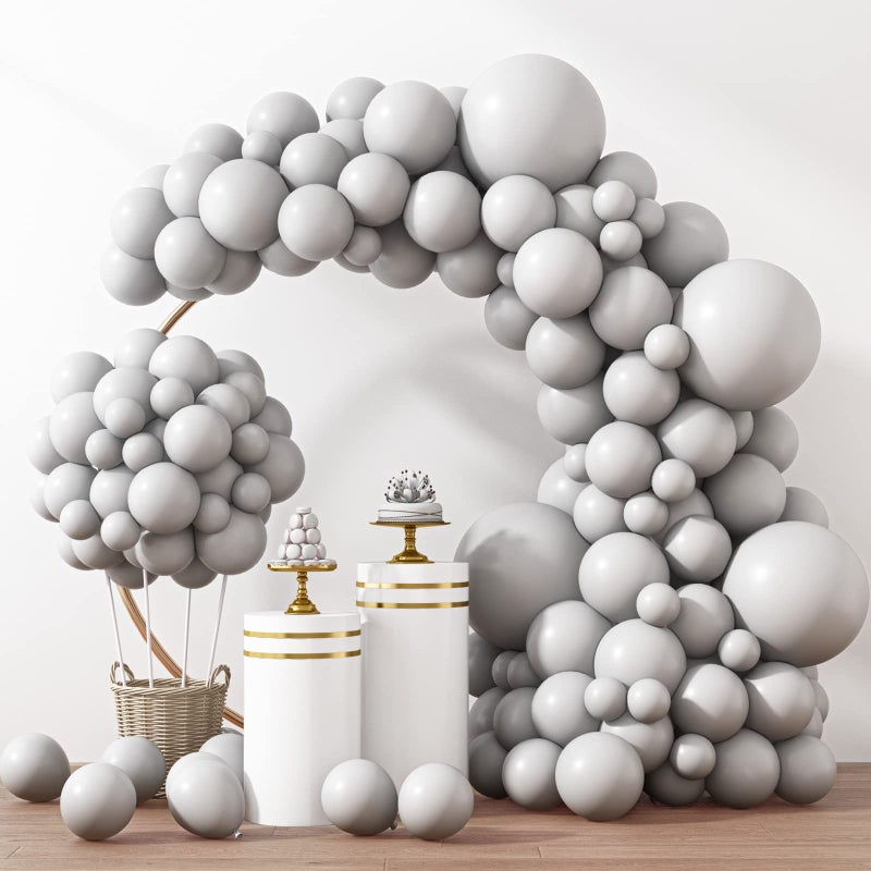 RUBFAC 129pcs Gray Balloons Different Sizes 18 12 10 5 Inches Matte Grey Latex Balloon Garland Arch Kit for Birthday Party Graduation Baby Shower Wedding Holiday Decoration - Image 3