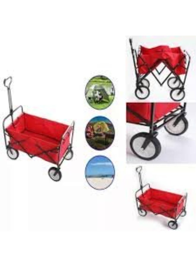 80Kg Foldable Heavy Duty Garden Trolley - Red| Thick Wheel Camping Cart - Image 4