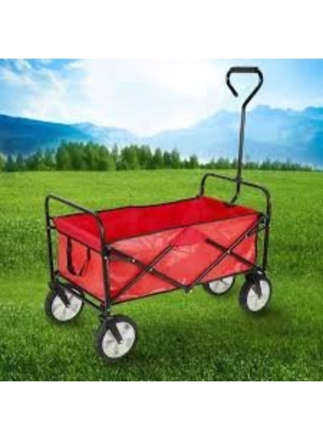 80Kg Foldable Heavy Duty Garden Trolley - Red| Thick Wheel Camping Cart - Image 3