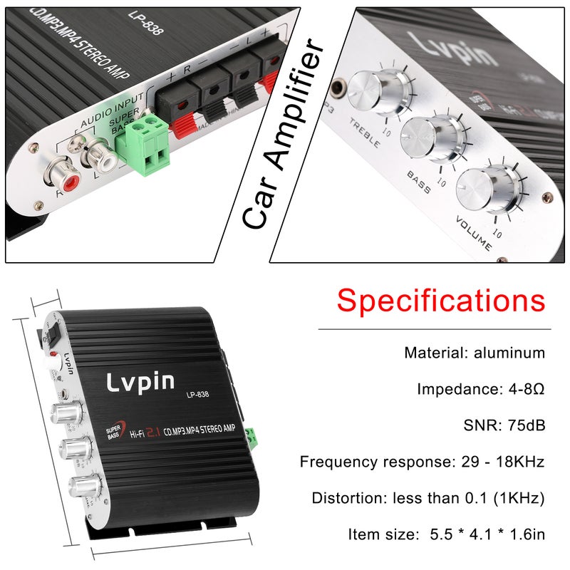 Mini HIFI Audio Stereo Power Amplifier Subwoofer MP3 Car Radio Channels 2 Household Super Bass Lvpin 838 - Image 5