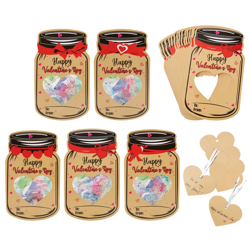 Galetcy Valentines Day Mason Jar Cards - 50 Pack Valentine Greeting Cards for Classroom, Valentines Day Gifts Exchange Cards for School Candy Treats (Candy Not Included) - Image 1