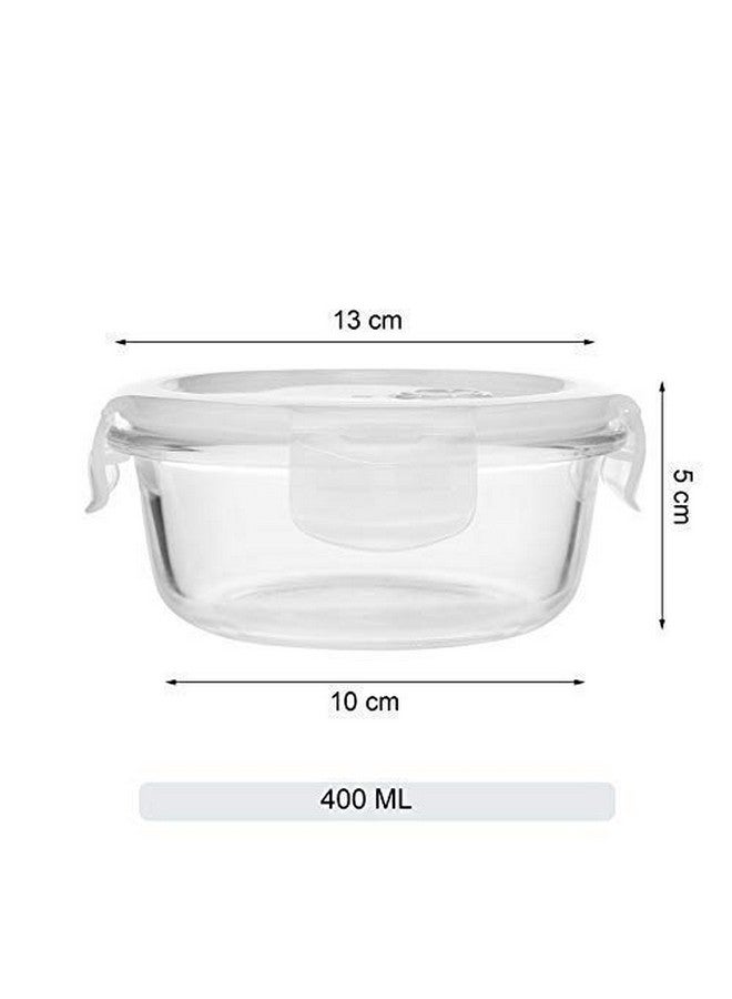 SIMPARTE Borosilicate Transparent Round Glass Food Container with Lid, Microwave Safe & Oven Safe, Air tight Leakproof Lunch, TIffin Box - 400ml (Set of 1) - Image 2