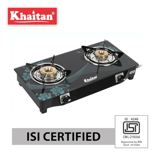 Khaitan 2 Burner BP Nano Aqua Blue Digital Toughened Glass LPG Gas Cooktop, Manual Ignition Gas Stove with 1 Year Warranty (ISI Approved) - Image 3