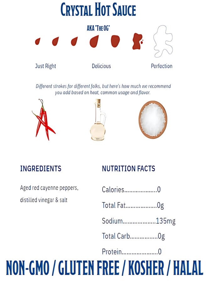 Crystal صلصة حارة كريستال 12 أونصة (عبوة من 2) - صلصة حارة نقية من لويزيانا، نكهة أصلية - منخفضة الدهون - منخفضة الصوديوم - مثالية لتتبيل السندويشات، الحساء، اليخنات، البطاطس المقلية والمزيد - Image 2