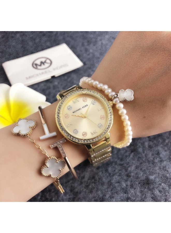MK Michael Kors Classic Men's and Women's Fashion Multi functional Alloy Round Quartz Watch Stainless Steel Strap 36CM - Image 2