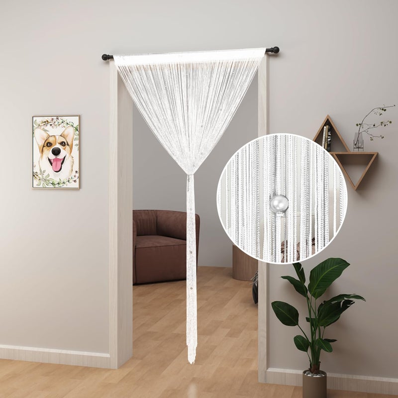 YIIBAII Beaded Curtain Beaded Curtains for Doorways Crystals Suitable for Interior Hanging Decoration and Partitions Closet Curtains (39"x79", White) - Image 2