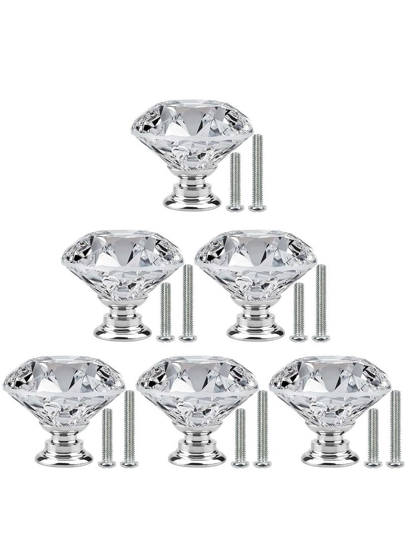 RATSAW - 6 PCS Cabinet Knobs with 2 Sizes Screws 30mm Drawer Handles Crystal Glass Diamond Shaped cupboards Door Knobs for Drawers and Kitchen Bathroom Cabinet Office - Image 1
